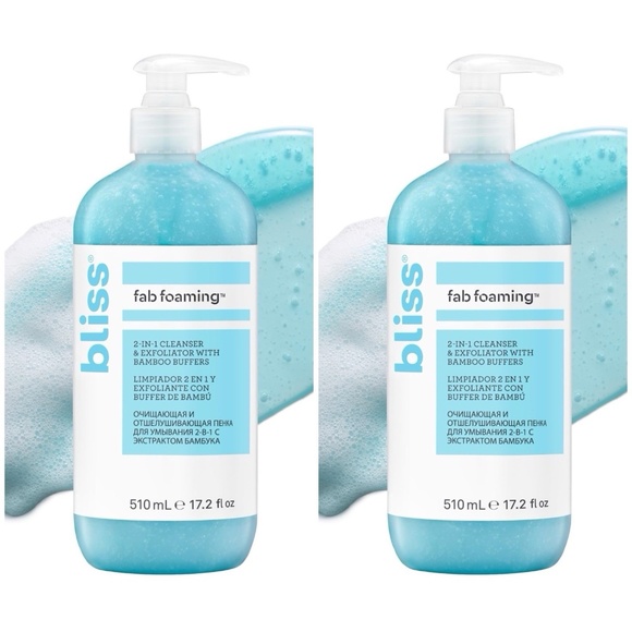 2x Bliss Fab Foaming 2-in-1 Cleanser & Exfoliator Bamboo Buffers 510ml / 17.2oz - Picture 1 of 1